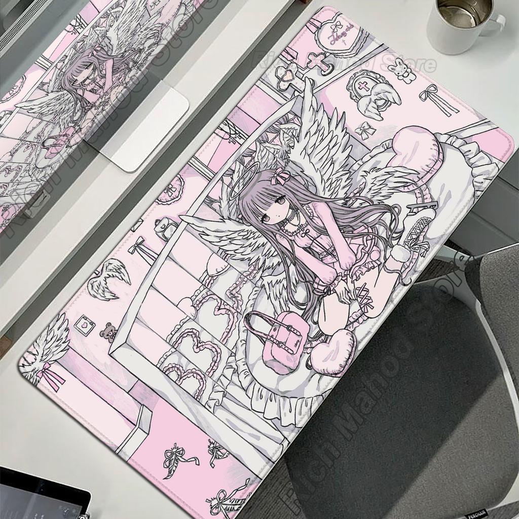 Anime Roztomilé Andělské Dívky Podložka pod Myš Herní Rozšířená Podložka na Stůl pro Notebook PC Kawaii Herní Skříňka Podložka pod Myš XXL Koberec pod Klávesnici Růžový Koberec