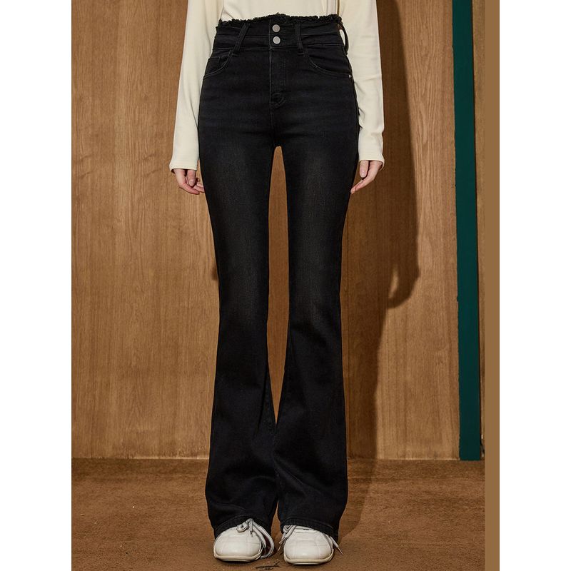 Coolhut Women's Black High-Waisted Flared Jeans Slimming Versatile Long Pants That Cover the Body