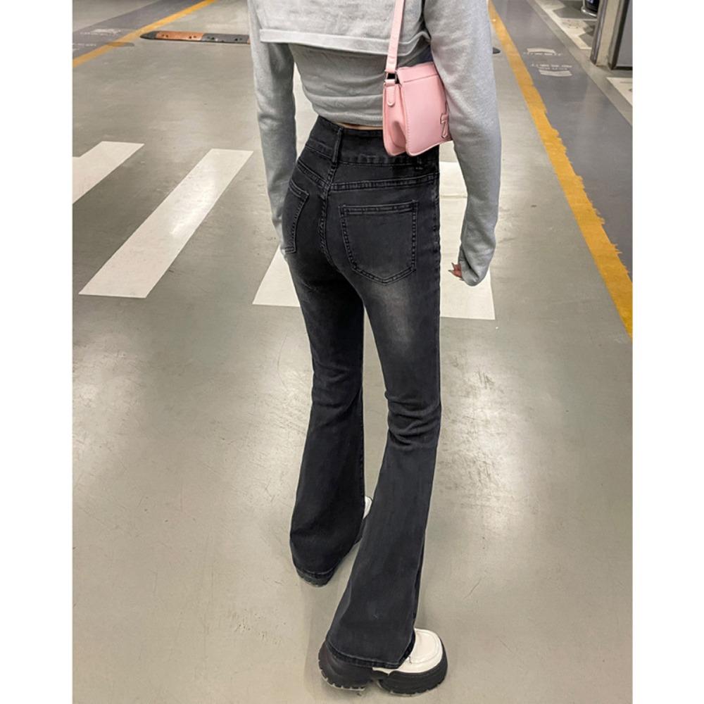 High-waisted and slightly pulled jeans for women's 2025 autumn and winter new thin and slim elastic floor-mopping horseshoe horn trousers