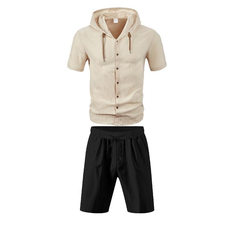 

Новый летний льняной костюм, дорожный повседневный спортивный костюм с шортами и рубашкой на пуговицах с коротким рукавом XXXL