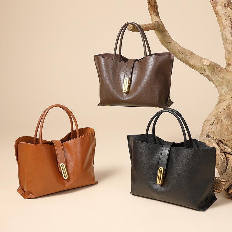 New Top Layer Vegetable Tanned Cowhide Tote Bag Niche Fashion Commuter Handbag Women's Crossbody Bag
