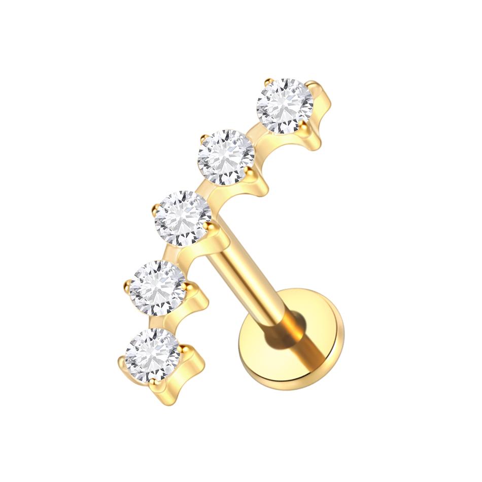 1Pc G23 Titanium Ear Tragus Earring Stud Internally Threaded CZ Crystal Labret Ring Cartilage Helix Piercing Body Jewelry 16G