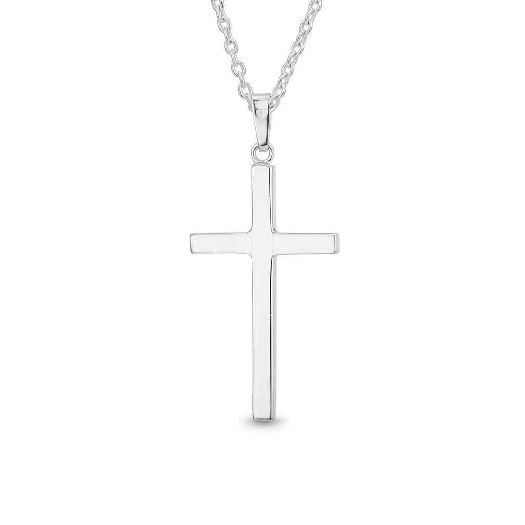 Religious Jesus Cross Pendant Polished Solid Sterling Silver and Customizable for and "Unisex Medium-sized, Personal, Traditional, Simple, Basic,
