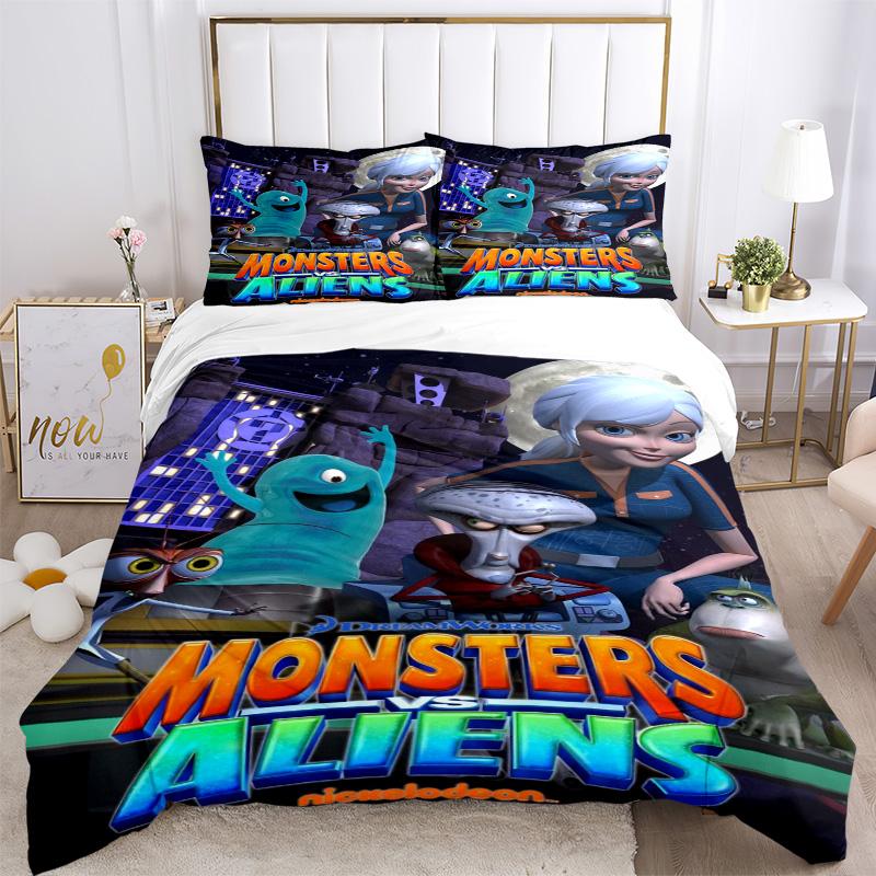 Monsters Aliens Bedding 3 Piece Set HD Print Duvet Cover Pillowcases for Teens Adult Bedroom Decoration Christmas Gift