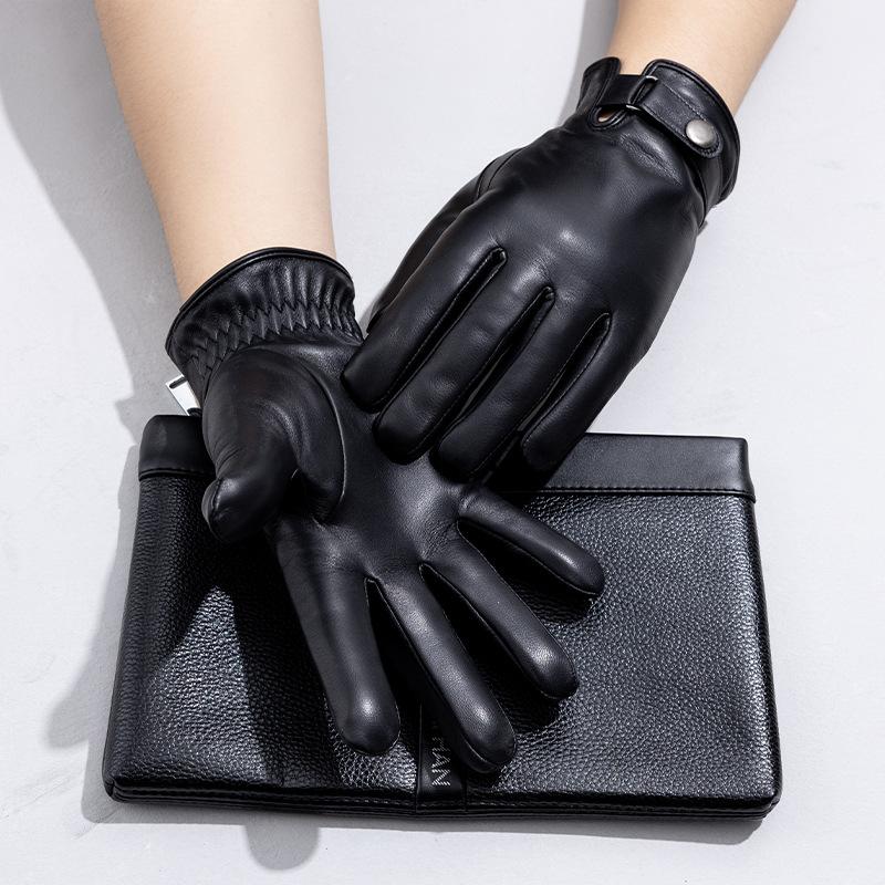 Men's Sheepskin Gloves Are Thickened with Fleece for Warmth During Winter Cycling Winter Cycling Genuine Leather Gloves