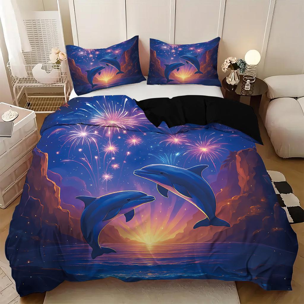 Bedding Dolphin 3D Printed Pillowcase Polyester Abraded Bedding Three-Piece Set