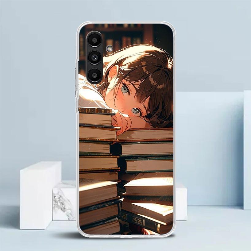 Read Books Illustration Reading Cover for Samsung Galaxy A17 A37 A57 A16 A26 A36 A56 A15 A14 A55 Phone Case A13 A53 A25 A35 A24