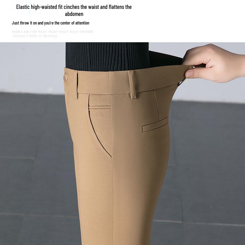 High Waist Straight Leg Casual Pants for Women - Spring 2025 Slimming, Plus Size, Elastic, Long Trousers for Middle-Aged Moms