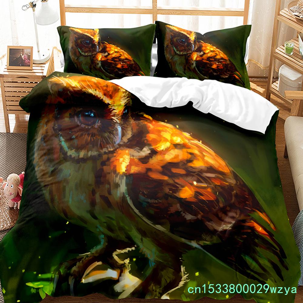 Owl Duvet Cover Set Cute Bird Polyester Comforter Cover For Boys Girls Kids Bedding Set King Size Quilt Cover With Pillowcase