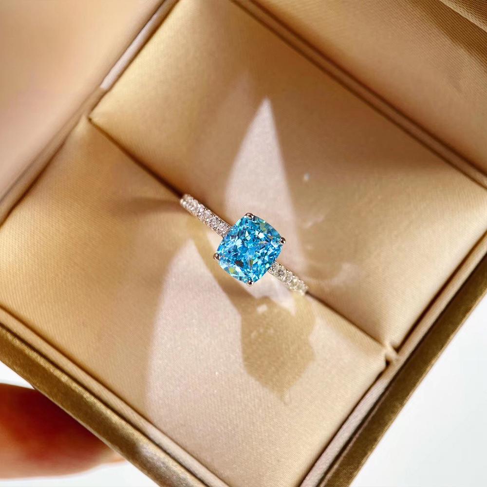 Ny Enkel Elegant Blå Cubic Zirconia Ring for Kvinner Luksus Brud Bryllupsseremoni Festringer Jubileumsgave Nye Smykker