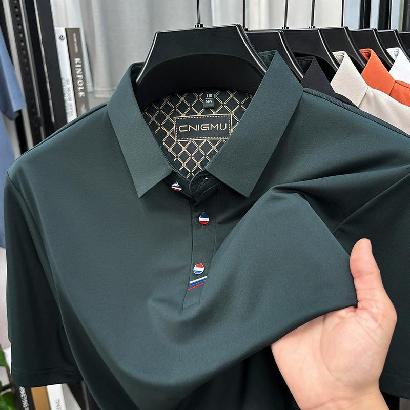 Man Short-Sleeved Polo Shirt Lapel Button Dog Embroidery Spring Casual Elegance T-Shirt Simple Business MensClothing