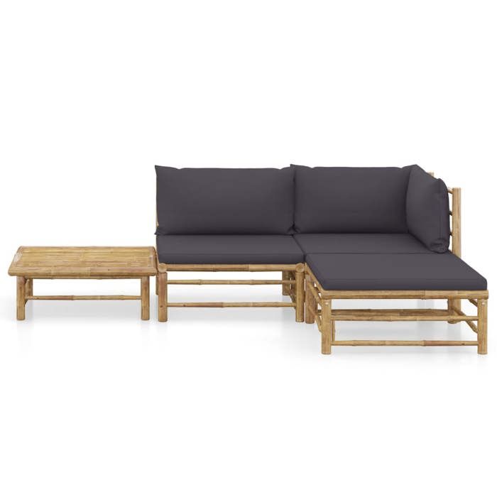 VidaXL Garden Lounge Set 4 Pcs with Dark Grey Cushions Bamboo