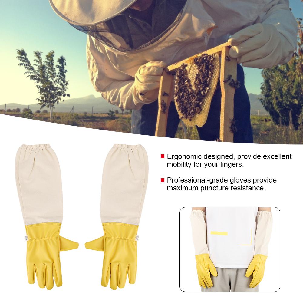 Pair Anti Bee Anti-Sting Bee Gloves Elastic Cuff Long Sleeves Protective Tool for Beekeeper(XXL )