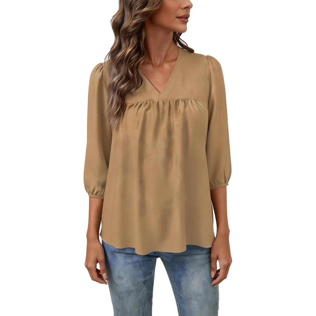 Women's Fashionable Casual Loose V,neck Color Shirt