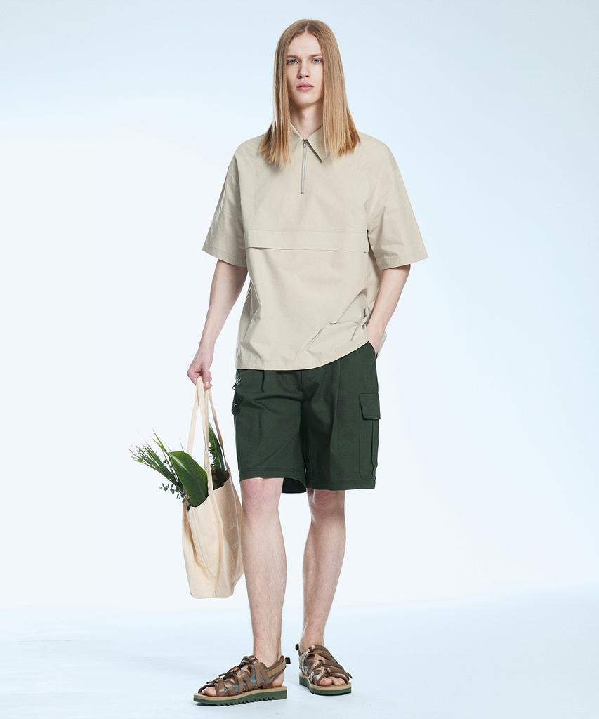 Sekeonmonollogeu Multi-Pocket Cotton Cargo Shorts Khaki Sept002Khaki