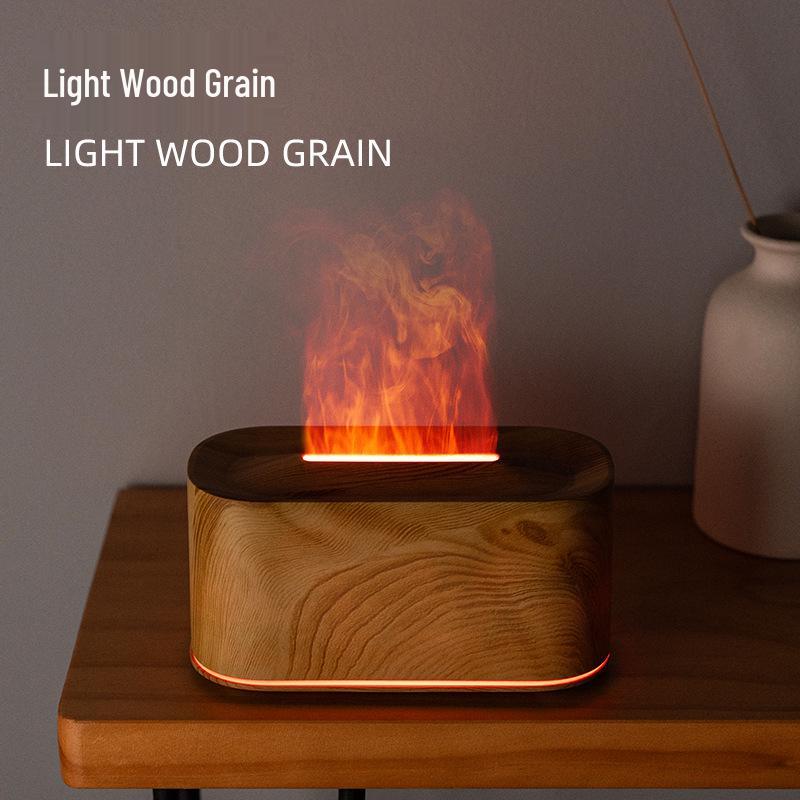 Flame Aromatherapy USB Diffuser with Wood Grain & Seven-Color LED Atmosphere Lamp