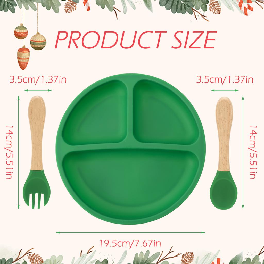 Color Kids 3PCS Children Feeding Tableware Set BPA Free Silicone Dishes Plate With Spoon Fork Training Baby Dinnerware Utensils