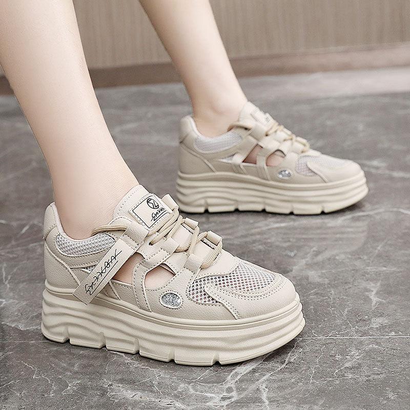 Fashion Womens Shoes 2025 Summer Hollow Mesh Platform Sneakers Heightened Fashion Versatile Casual Shoes Womens Sandal Large Size 35-42