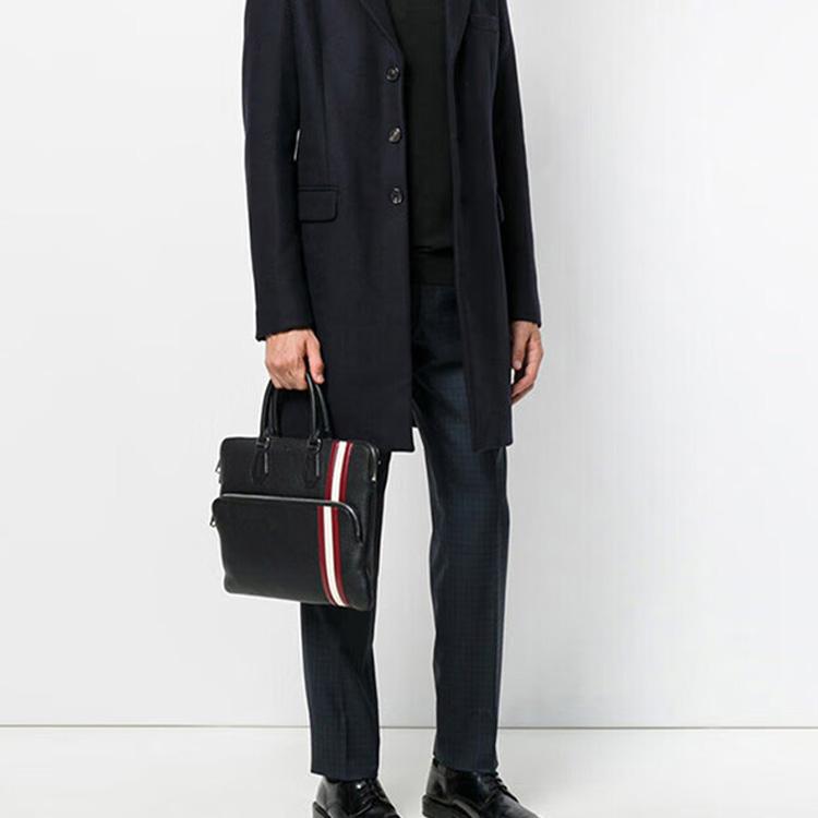 Bally Striped Zipper Pocket Leather Briefcase Men bags Black 6218262