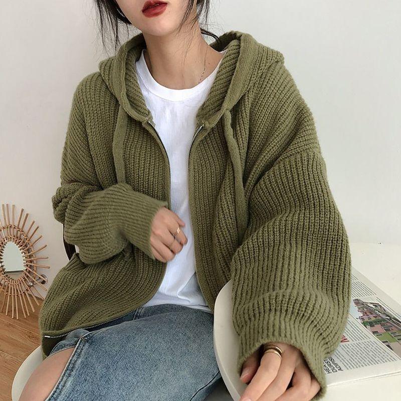 Pullover Mantel Strickjacke für Damen Herbst Winter Große Größe Einfarbig Locker Langarm Strickpullover Mantel