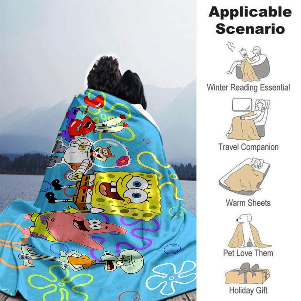 1Pc Spongebob Friends Adventure Blanket Soft Throw Blanket For Home Bedroom Bed Sofa Travel Office Solid Christmas Blanket