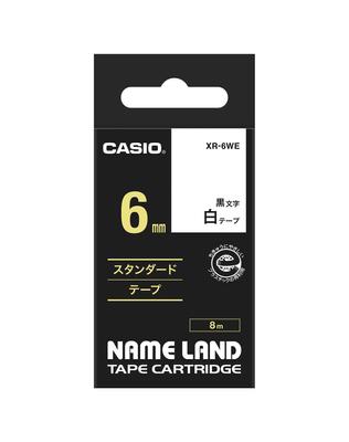 Genuine Casio Label Writer Nameland Tape 6mm Black Letters On White Background XR-6WE