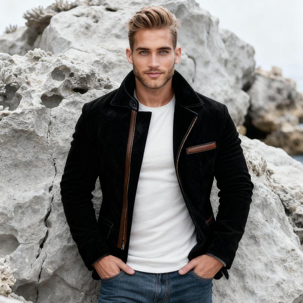Men's Solid Color British Style Fitted Zipper Jacket with Flap Pockets
