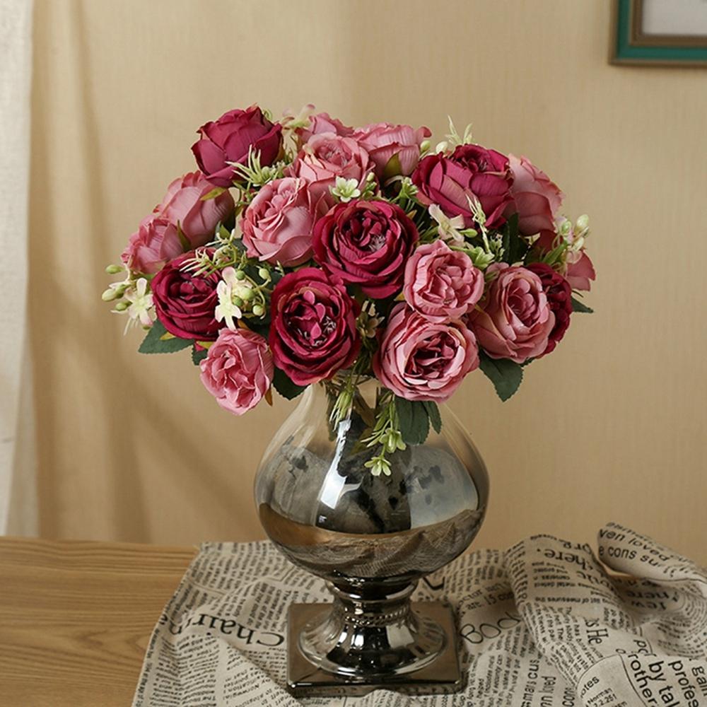 Artificial Flower Home Room Decoration Accessories Wedding Scrapbook Peony Candy Gift Box Arrangement Festival Silk Rose Bouquet