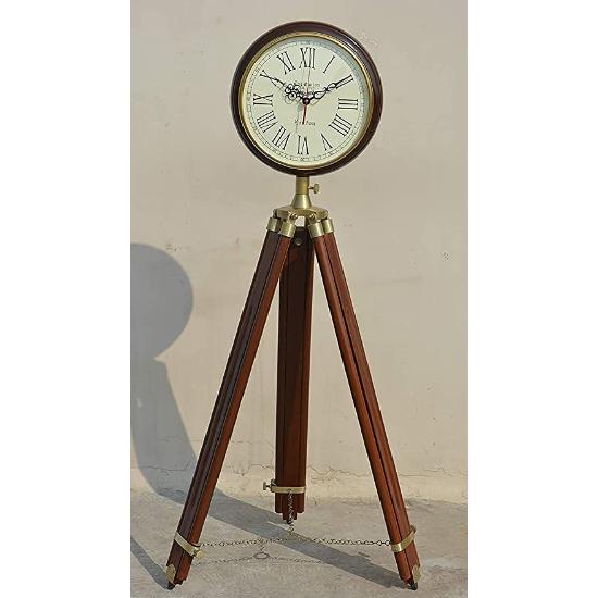 Victorian London Vintage Style Table and Floor Clock with Adjustable Wooden Tripod Stand Home Office Décor 60" X 12"