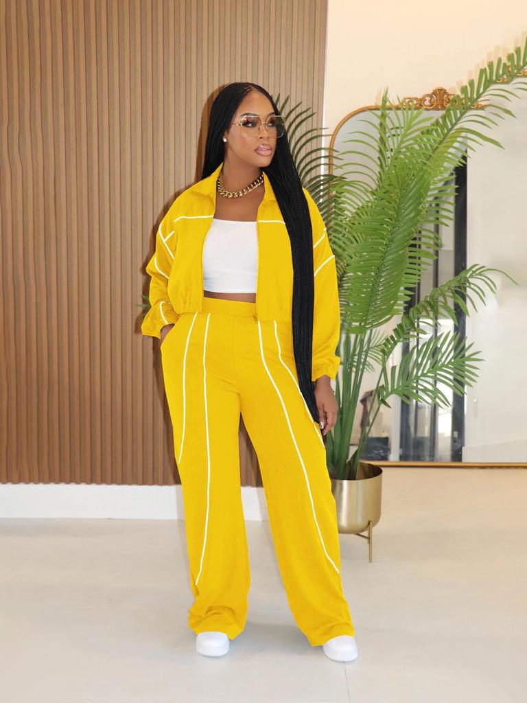 Color Block Patchwork Striped Women's Two-Piece Sports Set