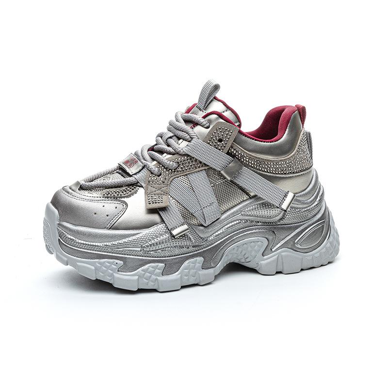 Internet celebrity dad shoes women's 2025 autumn and winter new thick-soled inner height increase casual versatile color matching rhinestone sports