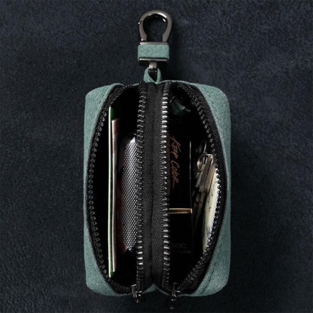 Portefeuille porte-clés portable pour hommes et femmes, grande capacité, double fermeture éclair, porte-clés en cuir suédé, porte-monnaie unisexe