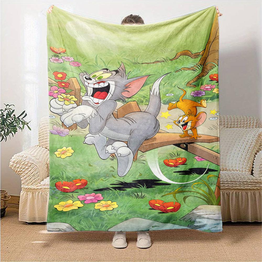 1pc Tom and Jerry Flannel Blanket Soft Warm Throw for Home, Office, Travel, All-Season Cozy Bedding GiftL1270