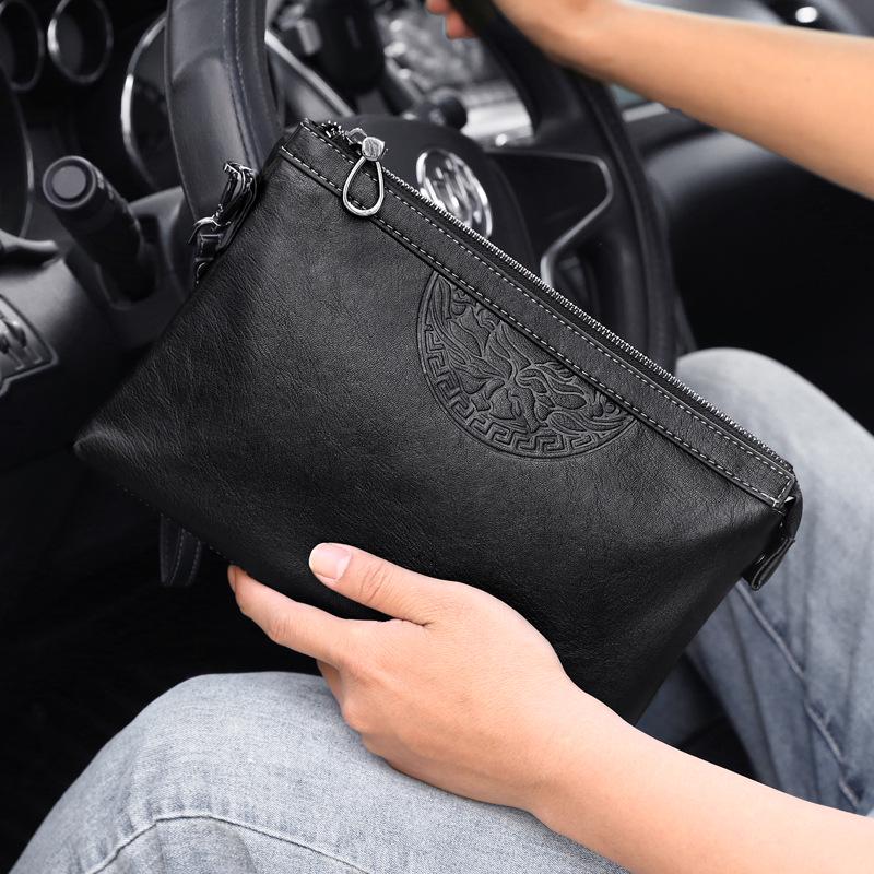 Men's Cross-Border Fashion Zipper Clutch: Large Capacity, Textured Handbag for Business & Portability.