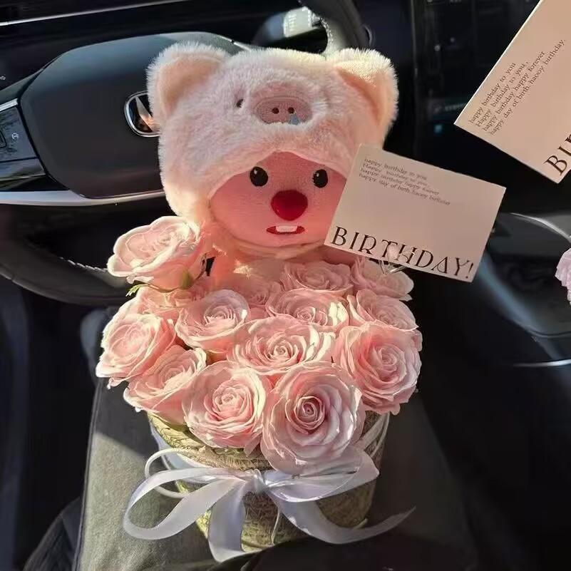 Bouquet little beaver loopy pink pig hood sweater ruby doll plush toy cute pink doll girl gift