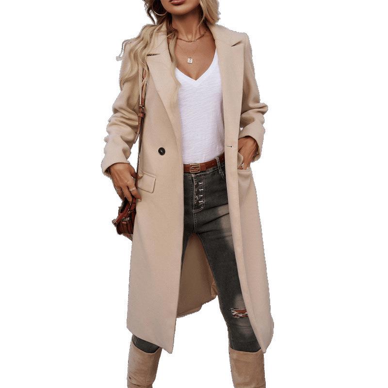 2024 Autumn/Winter Turn-Down Collar Extra Long Cardigan Coat for Women