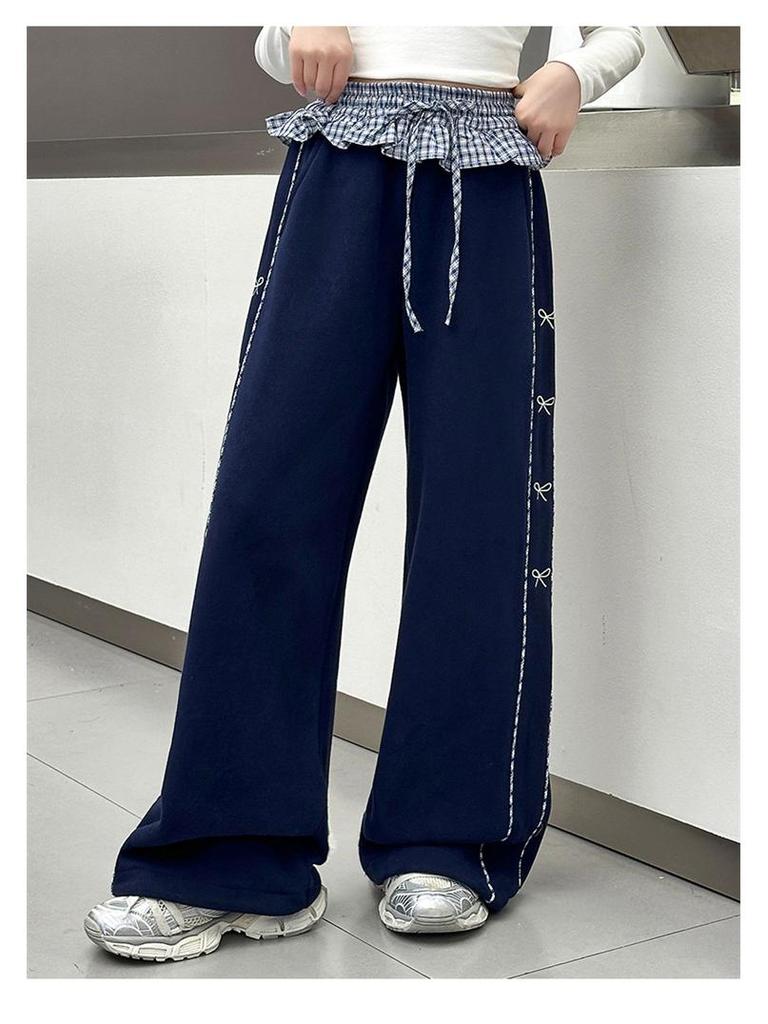 Girls' Fleece-Lined Wide-Leg Pants: Fashionable Autumn/Winter Children's Wear