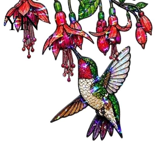 Durable Waterproof Wall Art Hummingbird Window Hanging Pendant, Acrylic Stained Glass Style Suncatcher for Home Transparent Craft Garden Balcony
