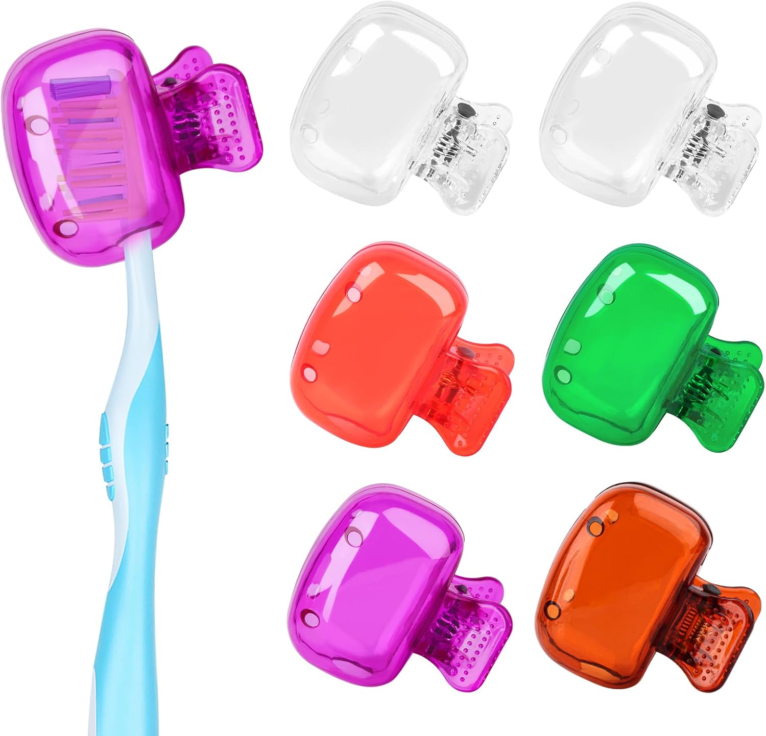 

6Pack Toothbrush Covers Portable Toothbrush Protector Coverings Clips Travel Protector Plastic Brush Pod Protection Clip Case for Kids Bathroom Home
