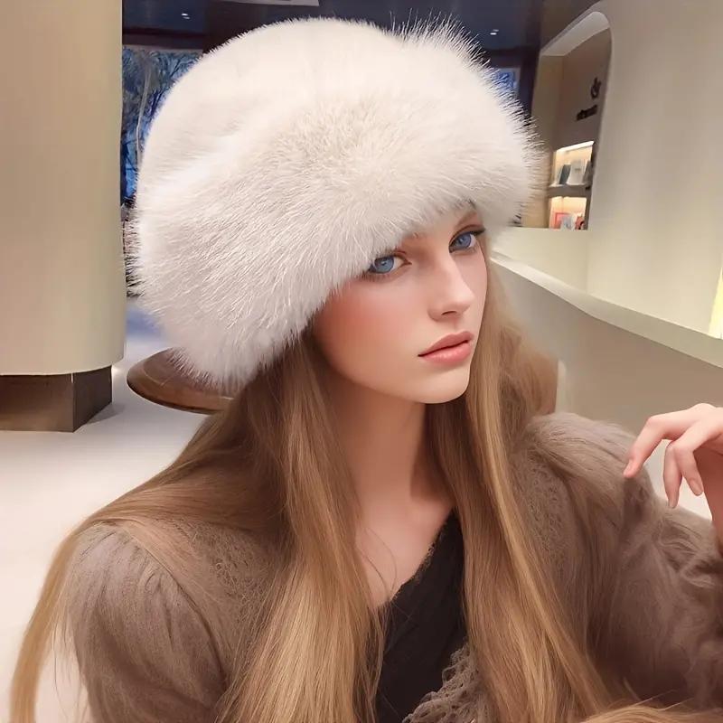 Winter Hat for Women Faux Fur Fluffy Bucket Hat for Women Luxury Plush Thicken Snow Fur Bucket Hat Soft Panama Cap