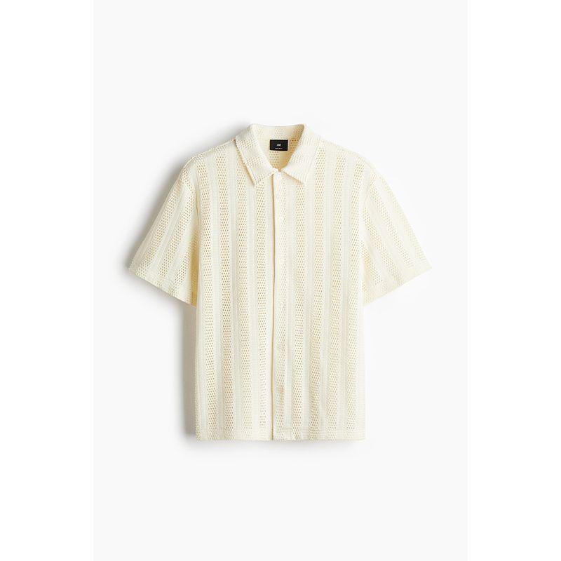 

HM Men s Clothing Shirts 2025 Summer New Short sleeve Lapel Jacquard Knitted Straight Hem Top 1262919