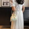 Shoulder Bag Embroidery Flower Handbag Chinese Floral Bucket Bag Hanfu Drawstring Bag  Travel