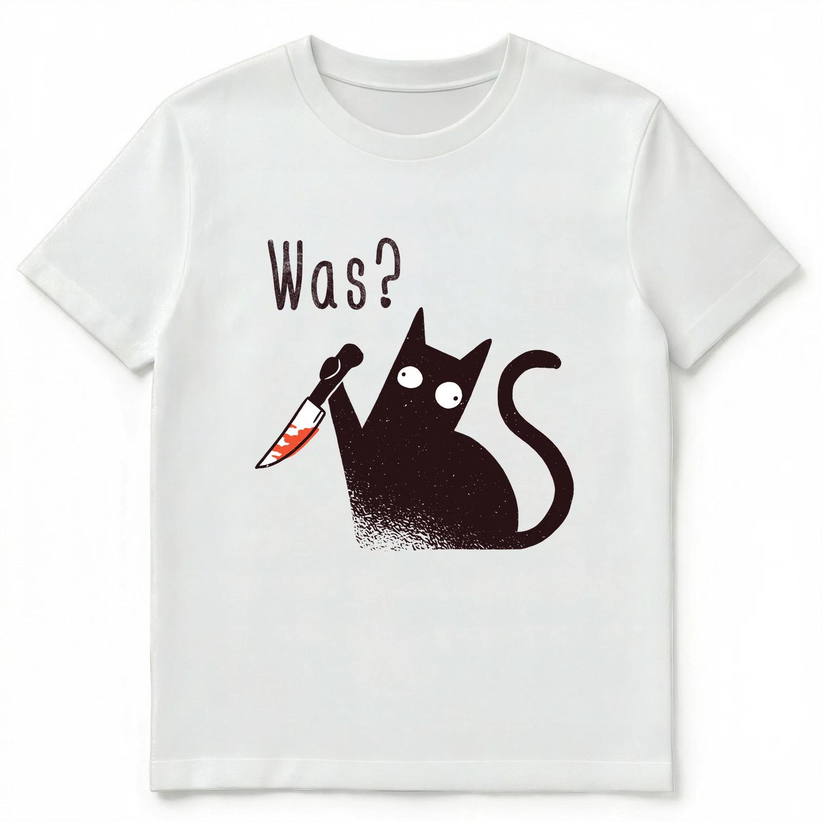 German Language Crazy Funny Cat With A Knife Unisex T-Shirt L