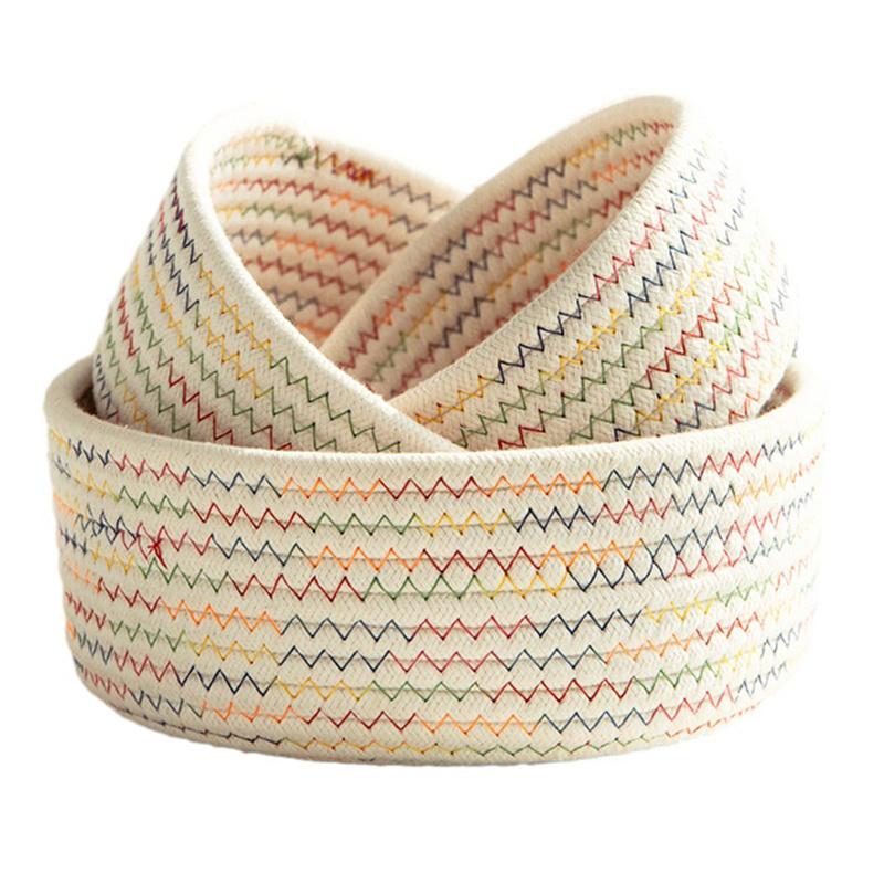 3Pcs/Set Nordic Cotton Rope Woven Storage Basket Round Desktop Cosmetics Organizer Basket