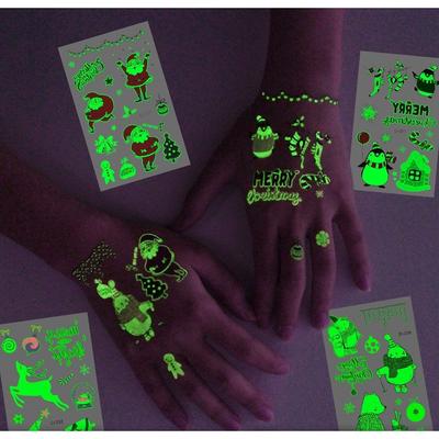 Autocolante de tatuaje de Crăciun care strălucesc în întuneric, set de 9 autocolante cu henna