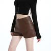 Hohe, schlankmachende schwarze A-Linien-Shorts aus PU-Leder für zierliche Frauen - Kollektion Frühjahr 2026