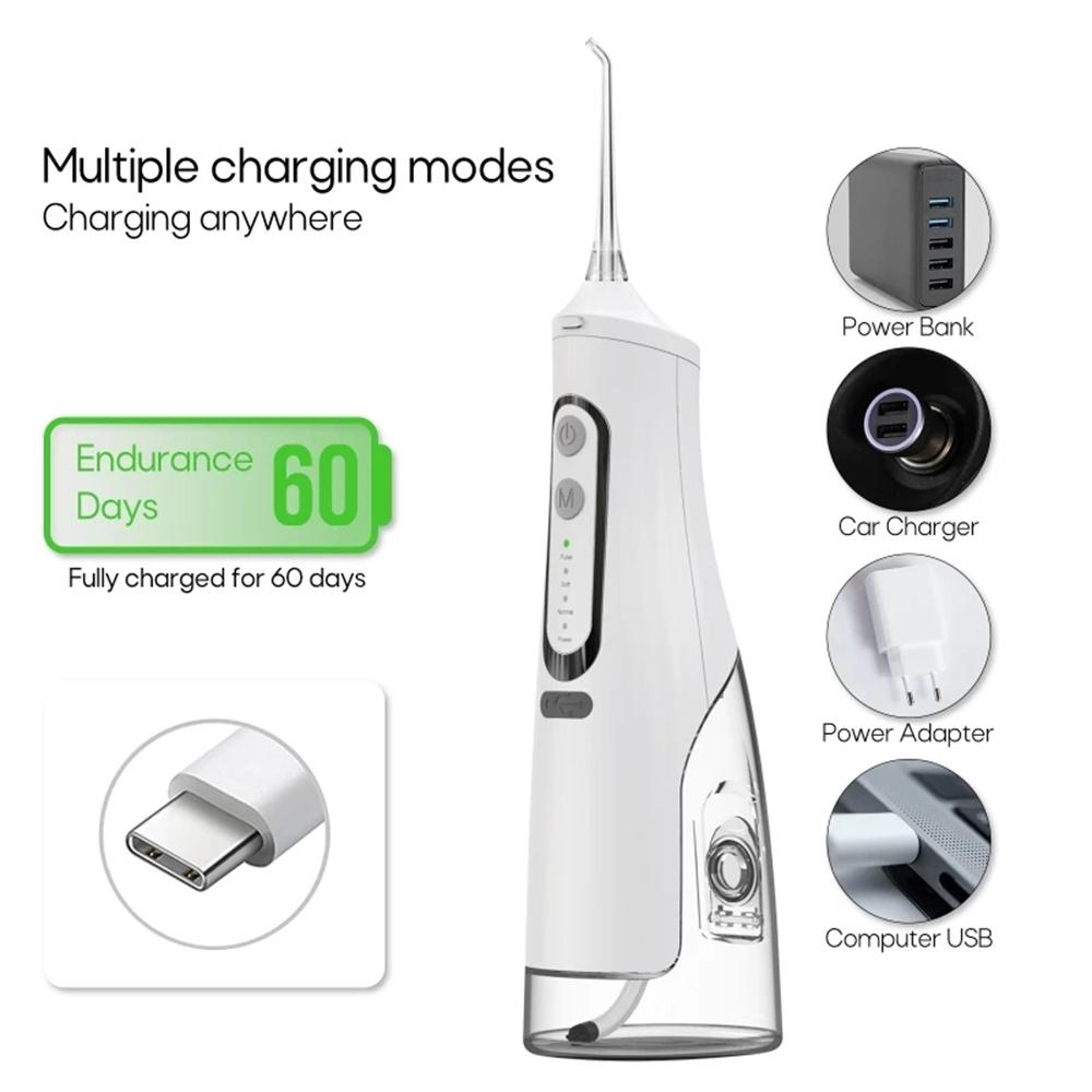 Oral Irrigator USB Rechargeable Water Flosser Portable Dental Water Jet 310ML Water Tank Waterproof Teeth Cleaner Travel