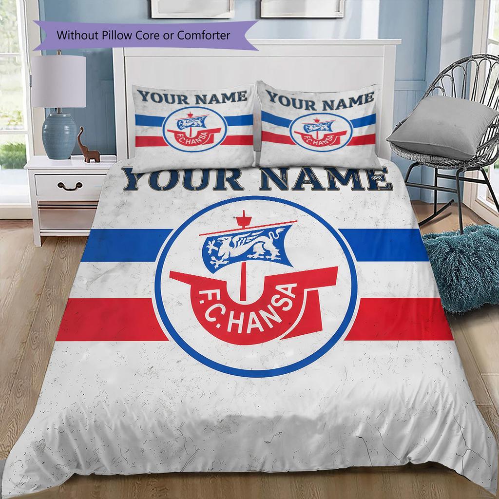 Benutzerdefinierte Bettwäsche FC Hansa Rostock, Steppbett-Set Bettbezug Kissenbezug Heim-Geburtstagsgeschenk(1 Bettbezug + 2 Kissenbezüge, ohne Füllung) -HE63