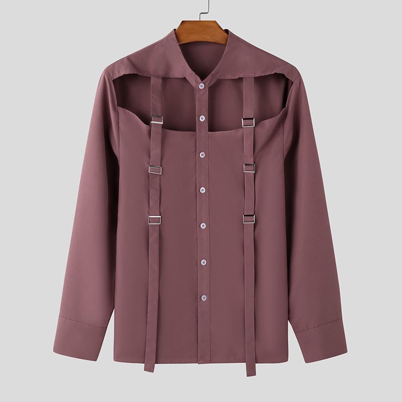 

INCERUN Мужские рубашки с длинным рукавом и пуговицами, однотонные топы с вырезами 2XL розовый