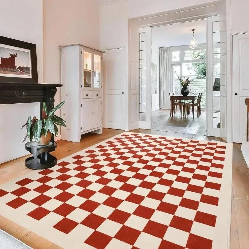 Modern Minimalist Plaid Carpet Mechanical Washable Floor Mats Non-slip Sofa Table Area Rugs for Home Bedroom Living Room Decor